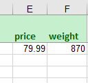 Price and weight